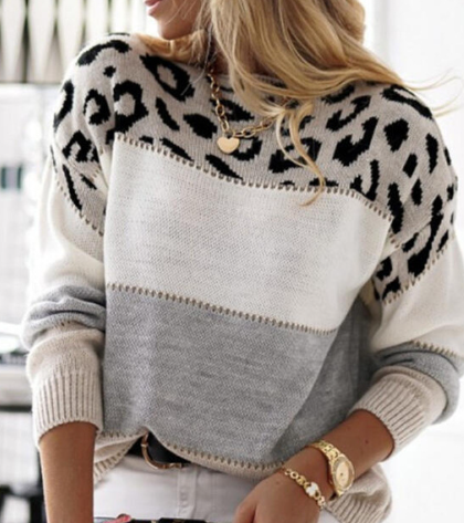Lela | Sweater with Leopard Print Grey