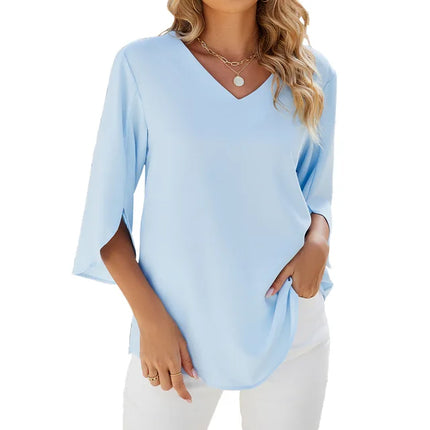 Aaliyah V-Neck Blouse Blue Blouse