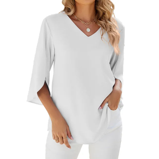 Aaliyah V-Neck Blouse White Blouse