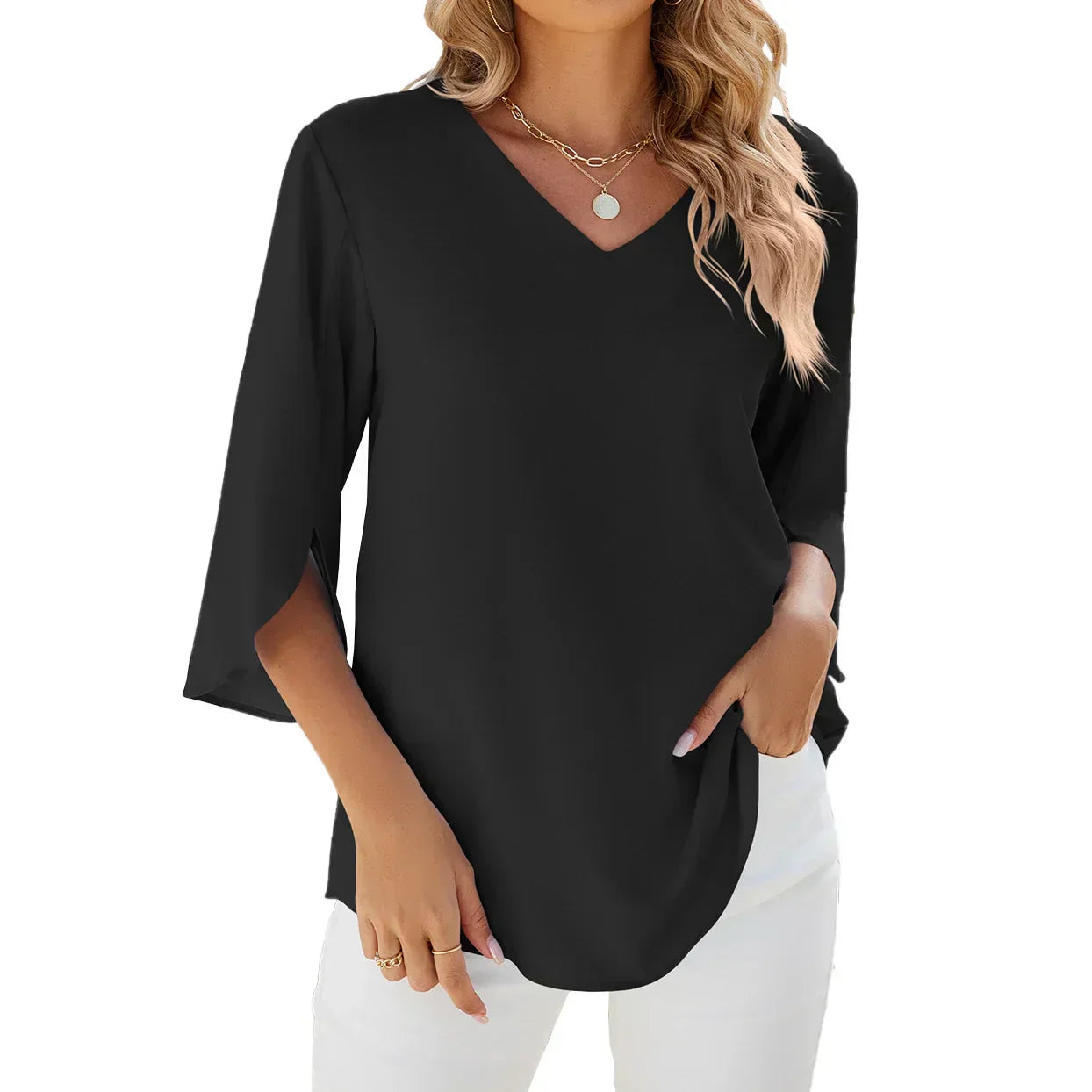 Aaliyah V-Neck Blouse Black Blouse