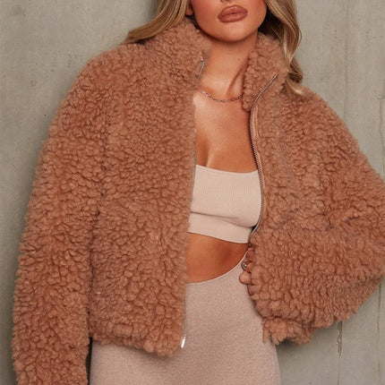 Amira Cropped Teddy Jacket Brown Jackets
