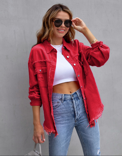 Oversized Denim Jacket Red Jacket