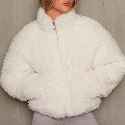 Amira Cropped Teddy Jacket White Jackets