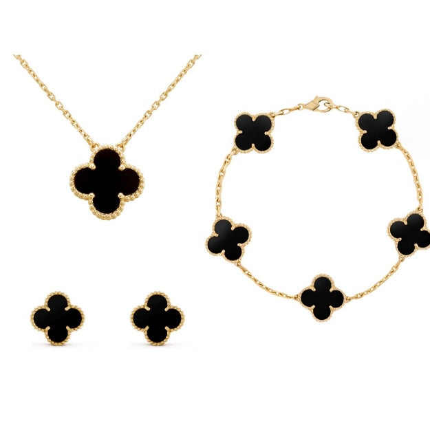 Jade | Clover Set Black Necklace