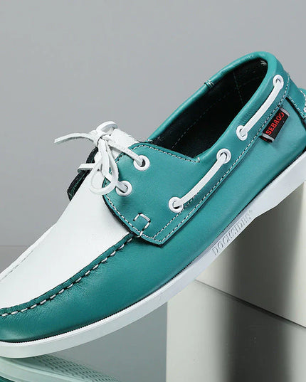 Cushioned Cowhide City Loafers for Ultimate Comfort Green and white Men's Loafers