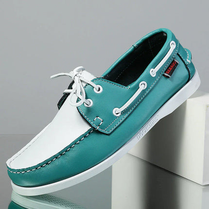 Cushioned Cowhide City Loafers for Ultimate Comfort Green and white Men's Loafers