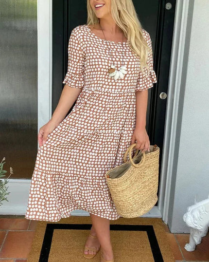 Clara – Relaxed Tiered Midi Dress Khaki