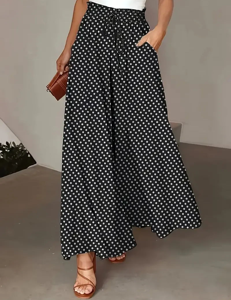 Lhaura Comfy Summer Pants Black Dots Skirts