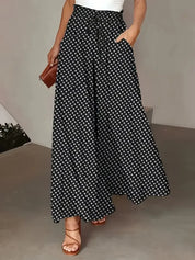 Lhaura Comfy Summer Pants Black Dots Skirts