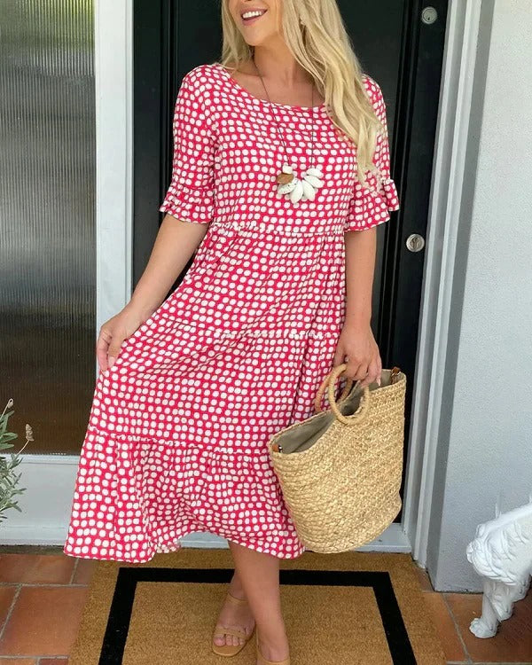 Clara – Relaxed Tiered Midi Dress Red