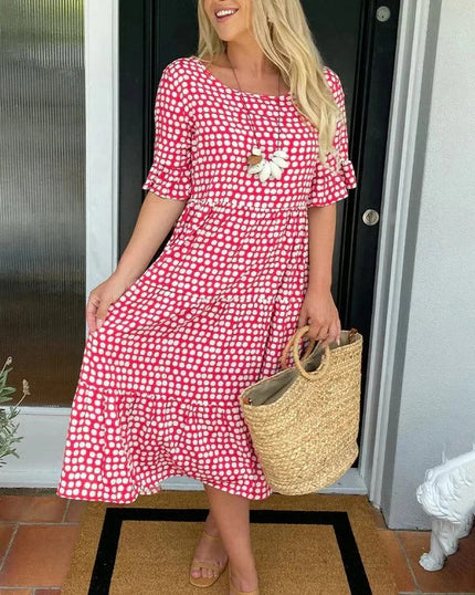 Clara – Relaxed Tiered Midi Dress Red