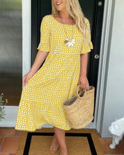 Clara Relaxed Tiered Midi Dress Yellow Dresses
