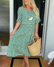 Clara Relaxed Tiered Midi Dress Green Dresses