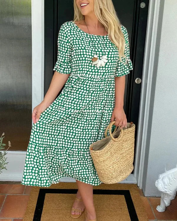 Clara Relaxed Tiered Midi Dress Green Dresses