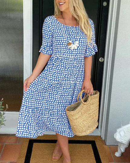 Clara – Relaxed Tiered Midi Dress Blue
