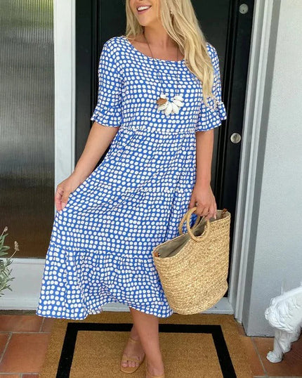 Clara – Relaxed Tiered Midi Dress Blue