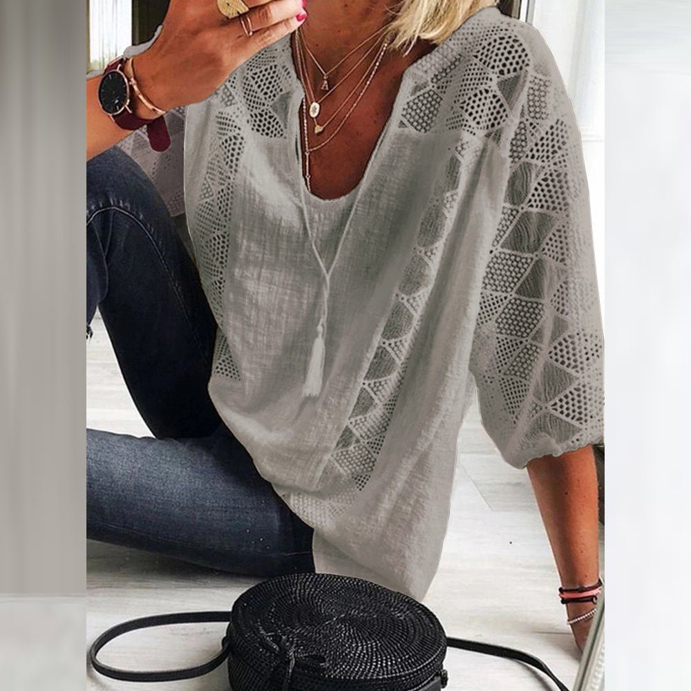 Sherry | Boho Crochet-Detail Blouse Grey