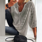 Sherry | Boho Crochet-Detail Blouse Grey