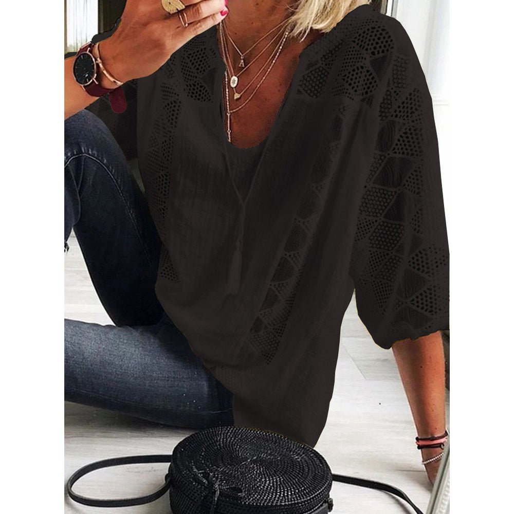 Sherry | Boho Crochet-Detail Blouse Black