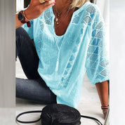 Sherry | Boho Crochet-Detail Blouse Light Blue