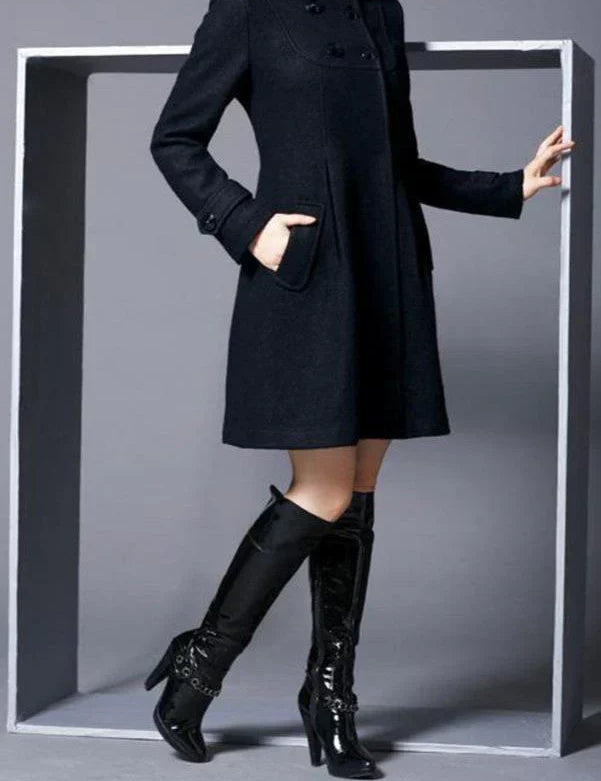 Naomi | Elegant Wool Hooded Coat Black Coats