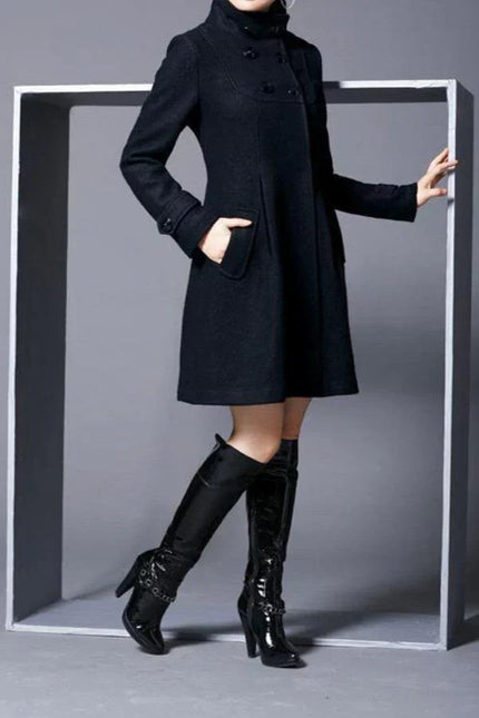 Naomi | Elegant Wool Hooded Coat Black Coats