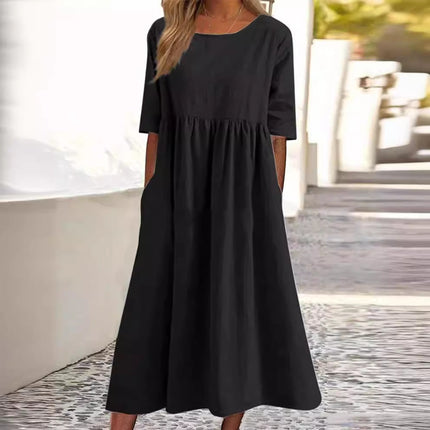 Ivey | Midi Dress with Half Sleeves Black Dresses