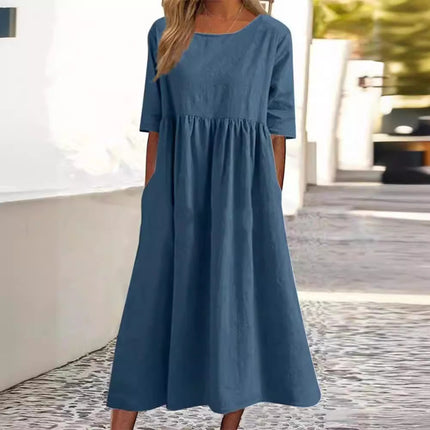 Ivey | Midi Dress with Half Sleeves Blue Dresses