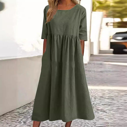 Ivey | Midi Dress with Half Sleeves Dark Green Dresses