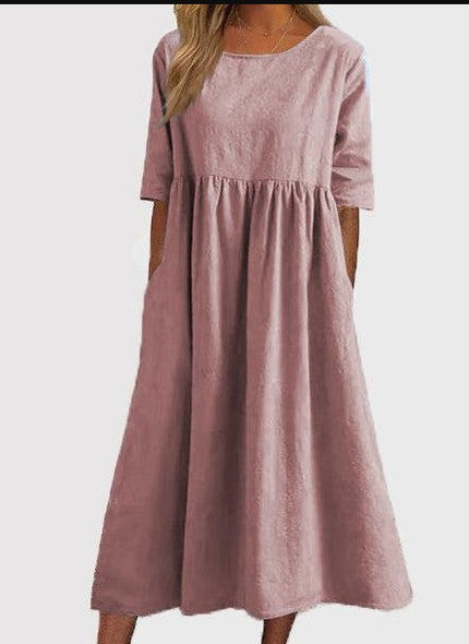 Ivey | Midi Dress with Half Sleeves Pink Dresses