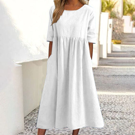 Ivey | Midi Dress with Half Sleeves White Dresses