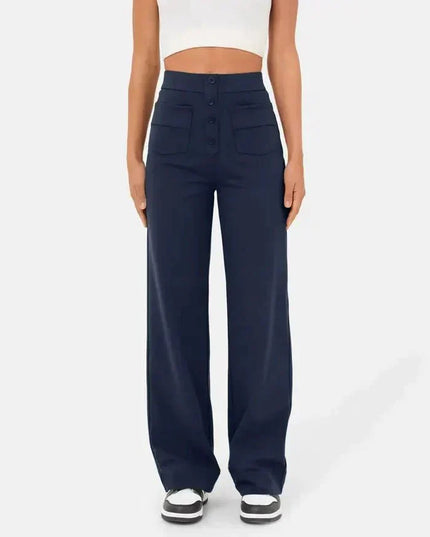 Jade | Elastic pants with high Waist Dark blue Trousers
