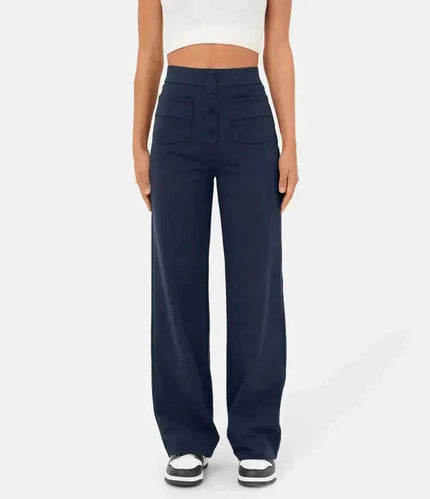 Jade | Elastic pants with high Waist Dark blue Trousers