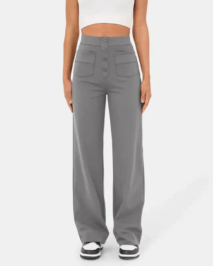 Jade | Elastic pants with high Waist Grey Trousers