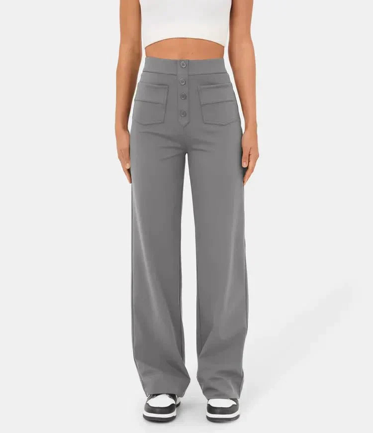 Jade | Elastic pants with high Waist Grey Trousers