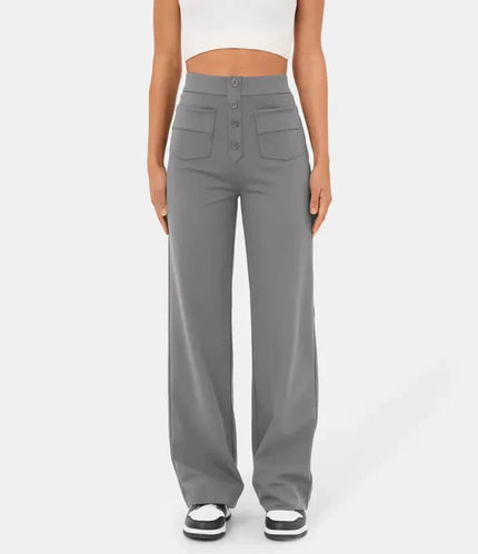 Jade | Elastic pants with high Waist Grey Trousers