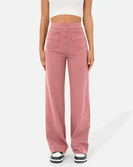 Jade | Elastic pants with high Waist Pink Trousers