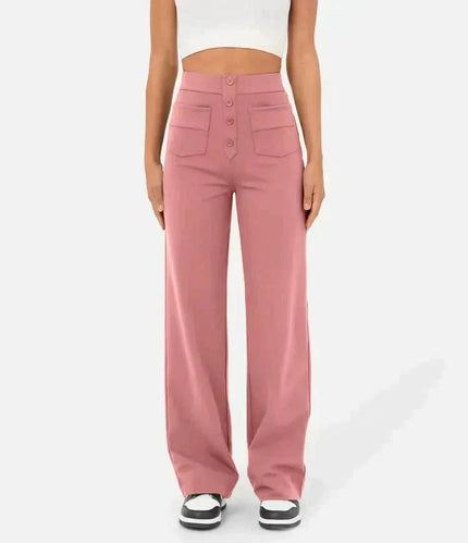 Jade | Elastic pants with high Waist Pink Trousers