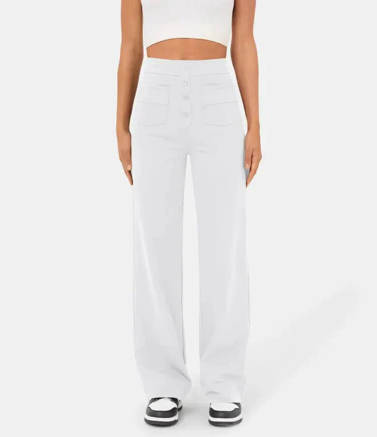 Jade | Elastic pants with high Waist White Trousers