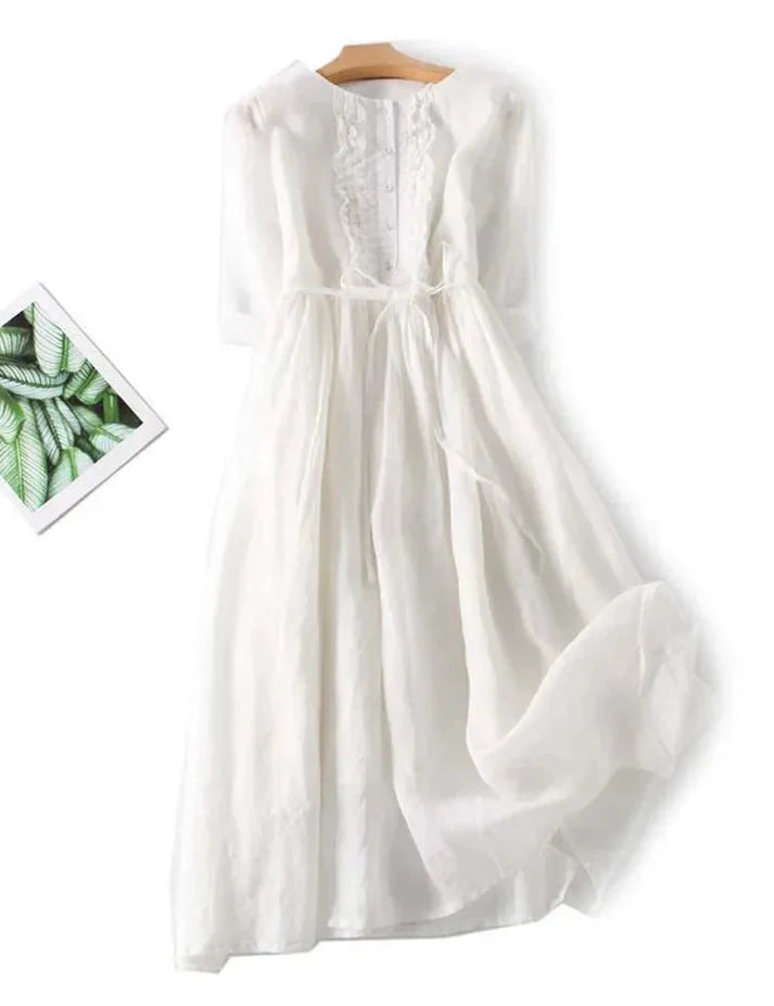 Stella | Elegant Linen Dress White Dresses