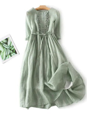 Stella | Elegant Linen Dress Green Dresses