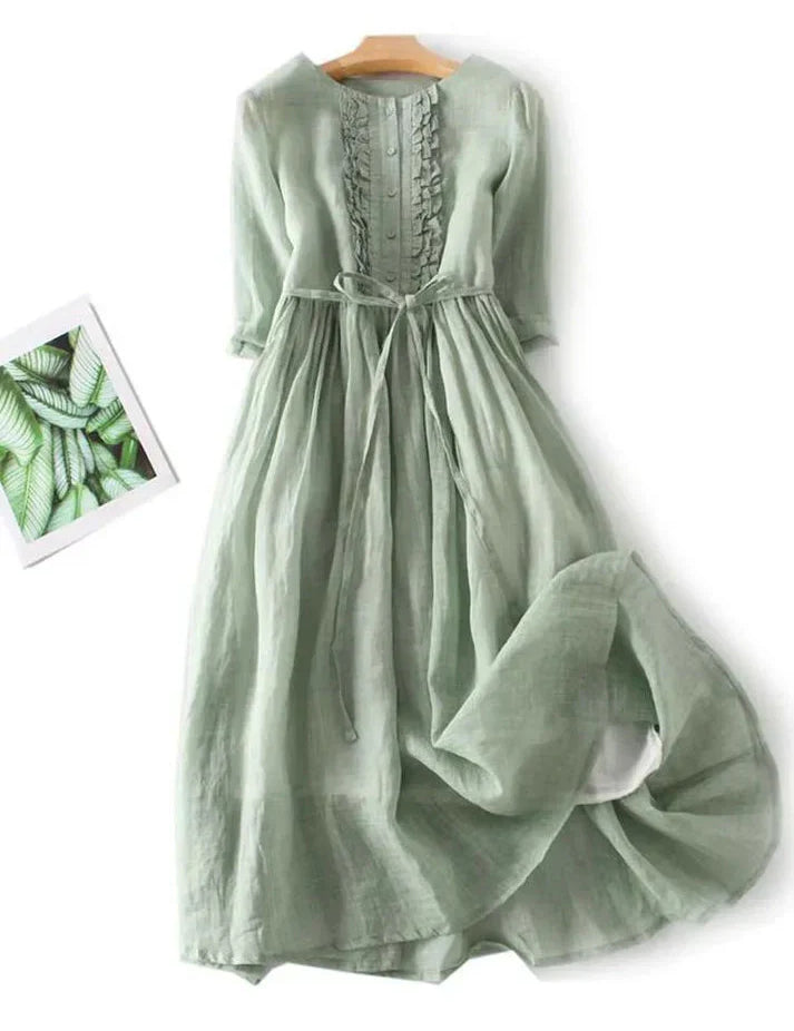 Stella | Elegant Linen Dress Green Dresses