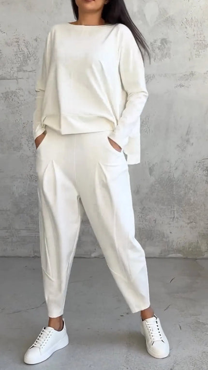 Tara | Women Casual Long Sleeve Suit White Outfit Sets