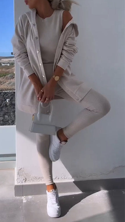 Cassandra | Hooded Cardigan Set Apricot Pullover/Sweater