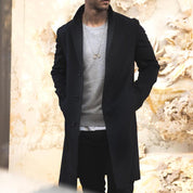 Men's Classic Single-Breasted Trench Coat Black Trench Coat
