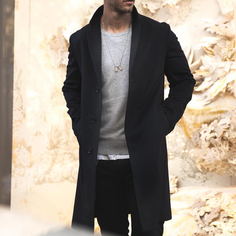 Men's Classic Single-Breasted Trench Coat Black Trench Coat