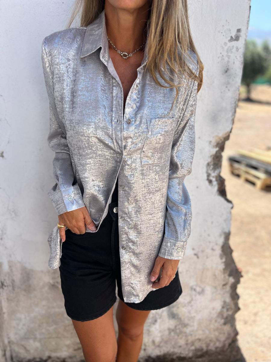Ana | Metallic Trendy Blouse Silver Blouse
