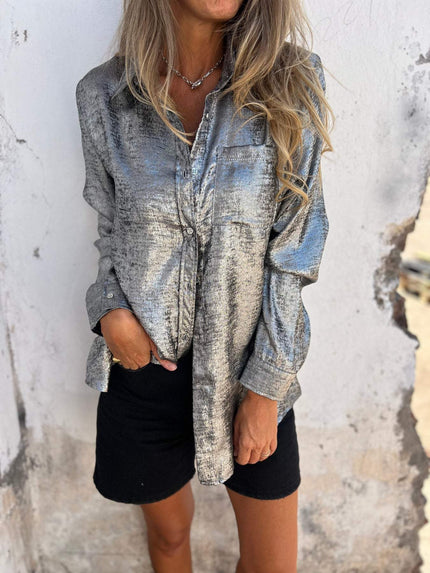 Ana | Metallic Trendy Blouse Dark silver Blouse