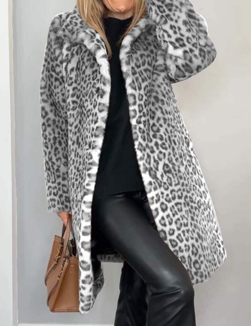 Chic Leopard Print Coat Grey Coats & Jackets