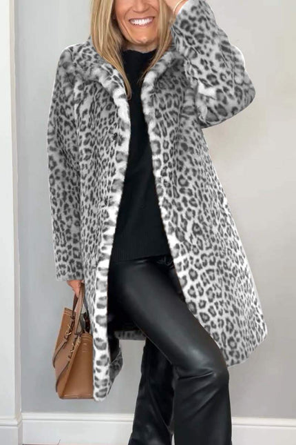 Chic Leopard Print Coat Grey Coats & Jackets